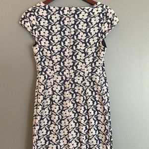 Dark Blue 🛍midi dress white flowers embroidery